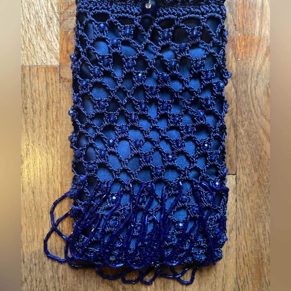 Small Blue Coin Purse Beaded Deep Rotal Blue Mini Bag Sunglass Case
